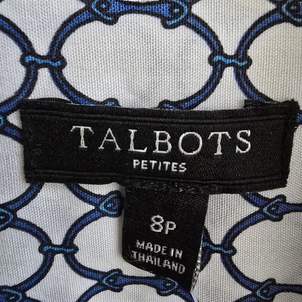 Talbots Petites White Chain Print Cotton Button Up Blouse Top Size 8p - Picture 7 of 10